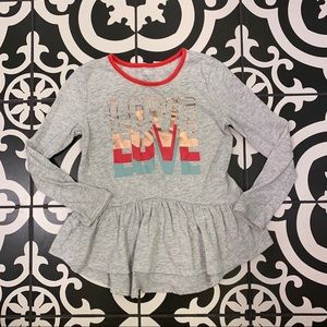 Old Navy “Love” Ruffle Peplum Long Sleeve Shirt